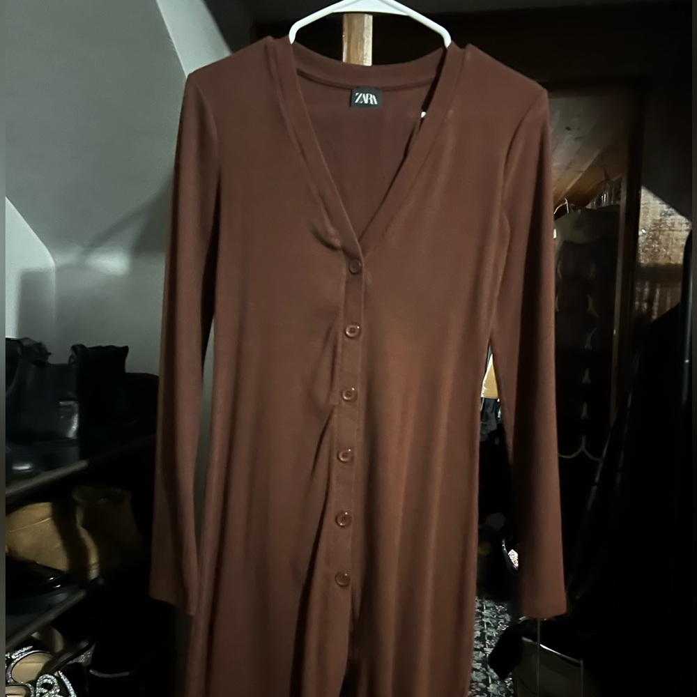 ZARA Brown Cardigan and Flared Pants Matching Set SIZE S
